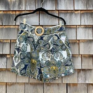 Magaschoni High Waist Paisley Shorts - Blue, Green, Yellow